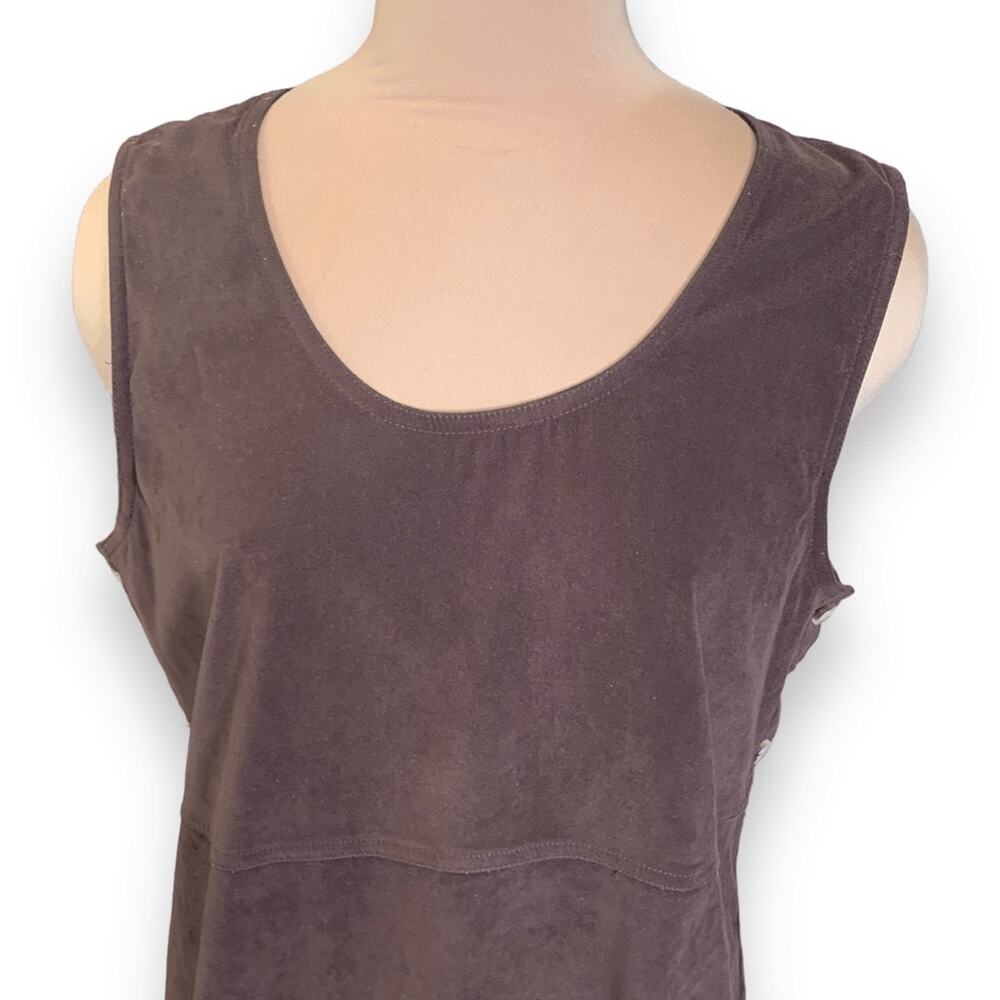 Vintage Faux Suede Jumper Dress Brown Prairie Midi Boho Modest Grunge Layering - Picture 6 of 14